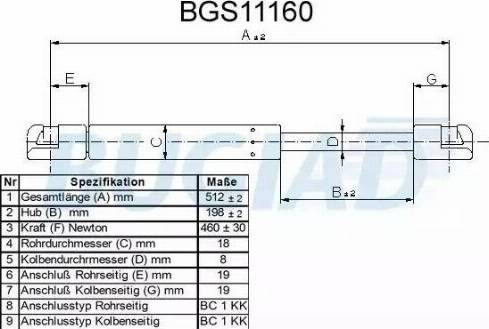 Bugiad BGS11160 - Газов амортисьор, багажно / товарно пространство vvparts.bg