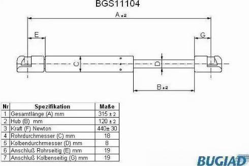 Bugiad BGS11104 - Газов амортисьор, капак на двигателя vvparts.bg