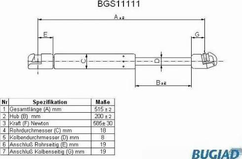 Bugiad BGS11111 - Газов амортисьор, багажно / товарно пространство vvparts.bg