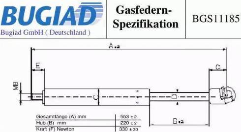 Bugiad BGS11185 - Газов амортисьор, капак на двигателя vvparts.bg