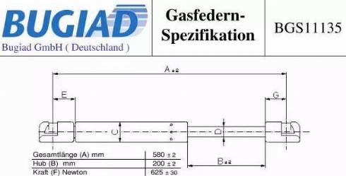 Bugiad BGS11135 - Газов амортисьор, багажно / товарно пространство vvparts.bg