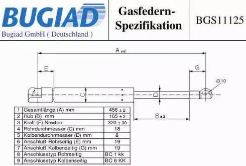 Bugiad BGS11125 - Газов амортисьор, багажно / товарно пространство vvparts.bg