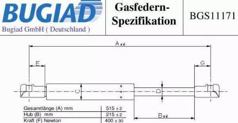 Bugiad BGS11171 - Газов амортисьор, багажно / товарно пространство vvparts.bg