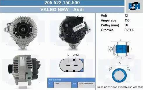 PSH 205.522.150.500 - Генератор vvparts.bg