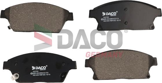 DACO Germany 322702 - Комплект спирачно феродо, дискови спирачки vvparts.bg