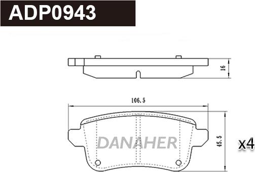 Danaher ADP0943 - Комплект спирачно феродо, дискови спирачки vvparts.bg