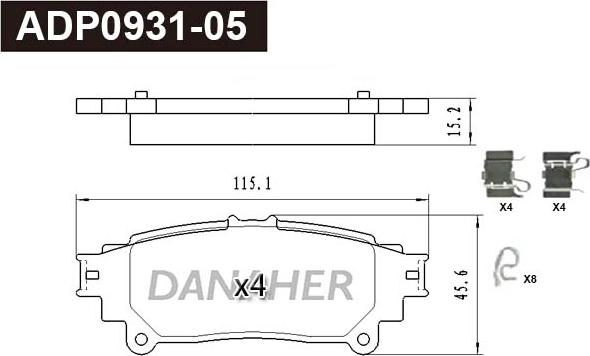 Danaher ADP0931-05 - Комплект спирачно феродо, дискови спирачки vvparts.bg