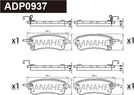 Danaher ADP0937 - Комплект спирачно феродо, дискови спирачки vvparts.bg