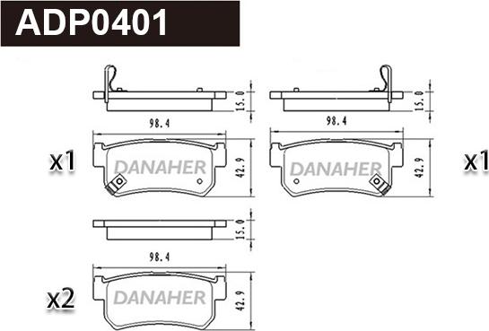 Danaher ADP0401 - Комплект спирачно феродо, дискови спирачки vvparts.bg