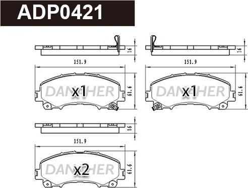 Danaher ADP0421 - Комплект спирачно феродо, дискови спирачки vvparts.bg