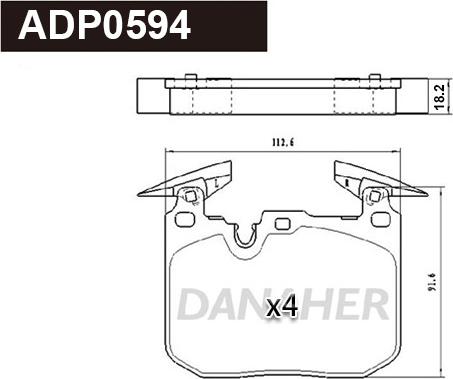 Danaher ADP0594 - Комплект спирачно феродо, дискови спирачки vvparts.bg