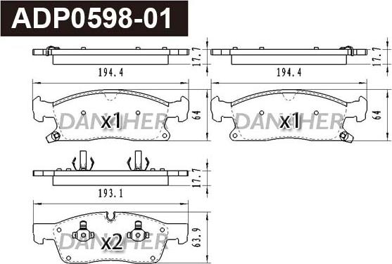 Danaher ADP0598-01 - Комплект спирачно феродо, дискови спирачки vvparts.bg