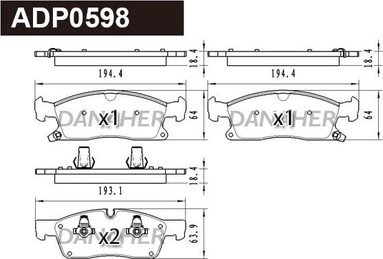 Danaher ADP0598 - Комплект спирачно феродо, дискови спирачки vvparts.bg