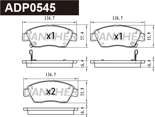 Danaher ADP0545 - Комплект спирачно феродо, дискови спирачки vvparts.bg