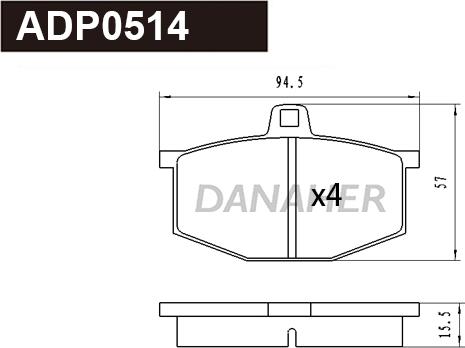 Danaher ADP0514 - Комплект спирачно феродо, дискови спирачки vvparts.bg