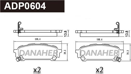 Danaher ADP0604 - Комплект спирачно феродо, дискови спирачки vvparts.bg