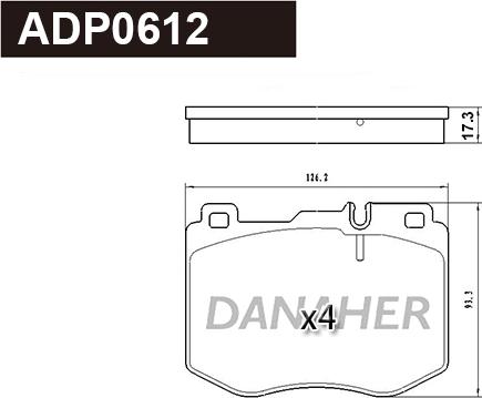 Danaher ADP0612 - Комплект спирачно феродо, дискови спирачки vvparts.bg