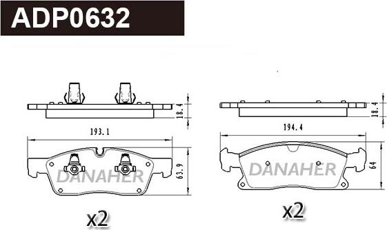 Danaher ADP0632 - Комплект спирачно феродо, дискови спирачки vvparts.bg