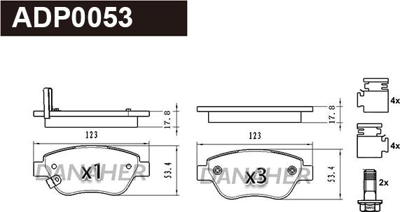 Danaher ADP0053 - Комплект спирачно феродо, дискови спирачки vvparts.bg