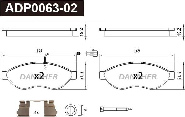 Danaher ADP0063-02 - Комплект спирачно феродо, дискови спирачки vvparts.bg