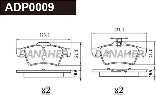 Danaher ADP0009 - Комплект спирачно феродо, дискови спирачки vvparts.bg