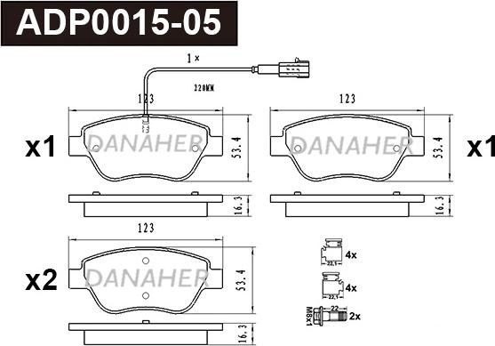 Danaher ADP0015-05 - Комплект спирачно феродо, дискови спирачки vvparts.bg