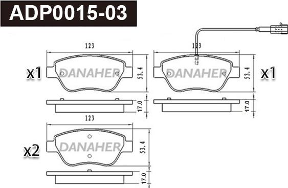 Danaher ADP0015-03 - Комплект спирачно феродо, дискови спирачки vvparts.bg