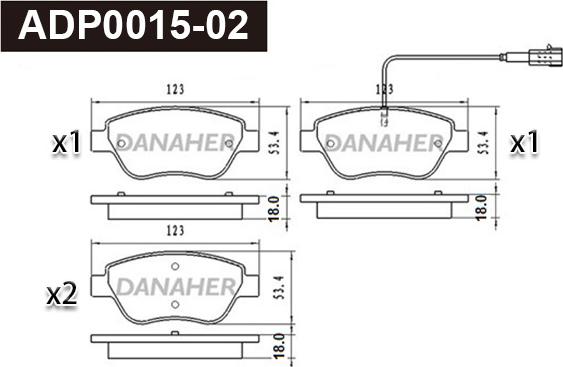 Danaher ADP0015-02 - Комплект спирачно феродо, дискови спирачки vvparts.bg