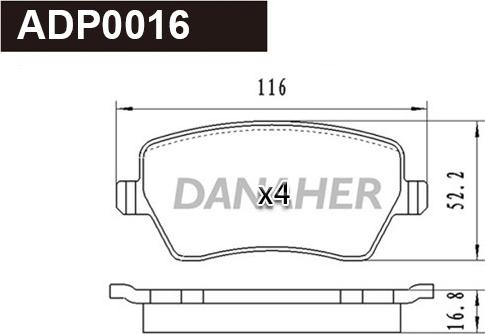 Danaher ADP0016 - Комплект спирачно феродо, дискови спирачки vvparts.bg