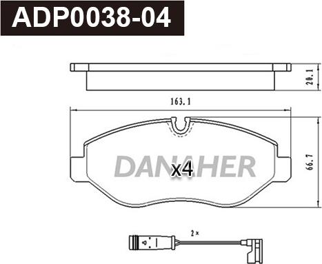 Danaher ADP0038-04 - Комплект спирачно феродо, дискови спирачки vvparts.bg