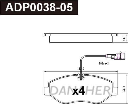 Danaher ADP0038-05 - Комплект спирачно феродо, дискови спирачки vvparts.bg