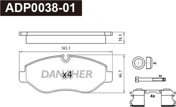 Danaher ADP0038-01 - Комплект спирачно феродо, дискови спирачки vvparts.bg