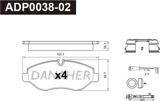 Danaher ADP0038-02 - Комплект спирачно феродо, дискови спирачки vvparts.bg