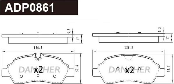 Danaher ADP0861 - Комплект спирачно феродо, дискови спирачки vvparts.bg