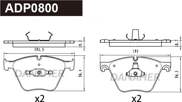 Danaher ADP0800 - Комплект спирачно феродо, дискови спирачки vvparts.bg