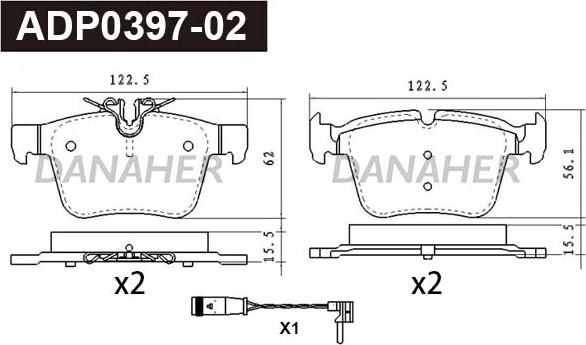 Danaher ADP0397-02 - Комплект спирачно феродо, дискови спирачки vvparts.bg