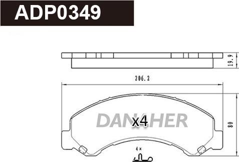 Danaher ADP0349 - Комплект спирачно феродо, дискови спирачки vvparts.bg