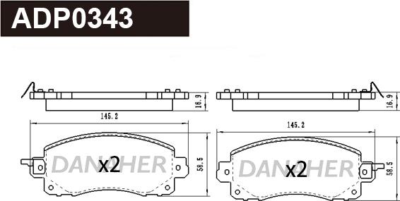 Danaher ADP0343 - Комплект спирачно феродо, дискови спирачки vvparts.bg