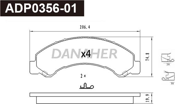 Danaher ADP0356-01 - Комплект спирачно феродо, дискови спирачки vvparts.bg