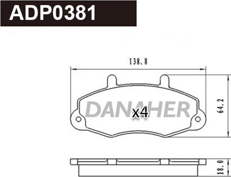 Danaher ADP0381 - Комплект спирачно феродо, дискови спирачки vvparts.bg
