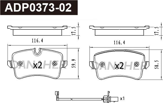 Danaher ADP0373-02 - Комплект спирачно феродо, дискови спирачки vvparts.bg