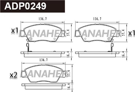 Danaher ADP0249 - Комплект спирачно феродо, дискови спирачки vvparts.bg