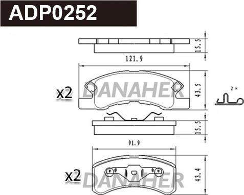 Danaher ADP0252 - Комплект спирачно феродо, дискови спирачки vvparts.bg