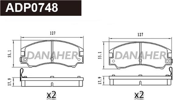 Danaher ADP0748 - Комплект спирачно феродо, дискови спирачки vvparts.bg