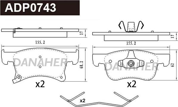 Danaher ADP0743 - Комплект спирачно феродо, дискови спирачки vvparts.bg