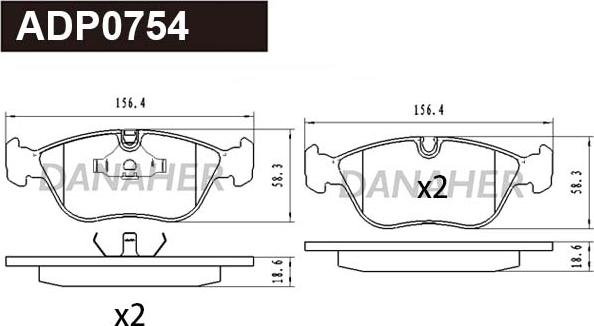 Danaher ADP0754 - Комплект спирачно феродо, дискови спирачки vvparts.bg