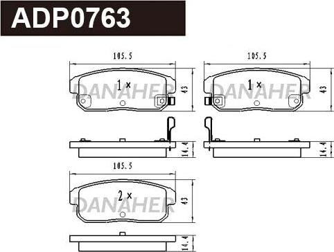 Danaher ADP0763 - Комплект спирачно феродо, дискови спирачки vvparts.bg