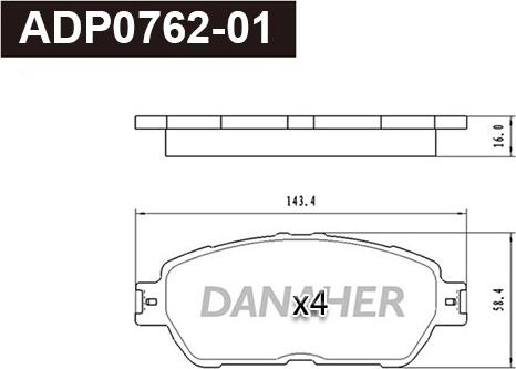 Danaher ADP0762-01 - Комплект спирачно феродо, дискови спирачки vvparts.bg