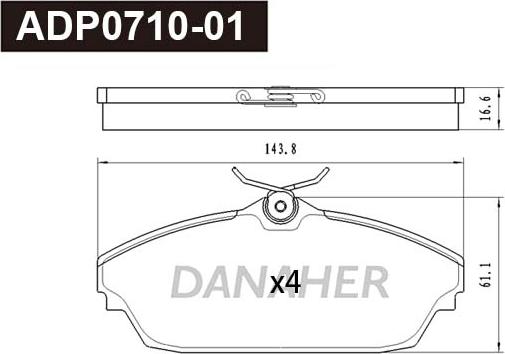 Danaher ADP0710-01 - Комплект спирачно феродо, дискови спирачки vvparts.bg