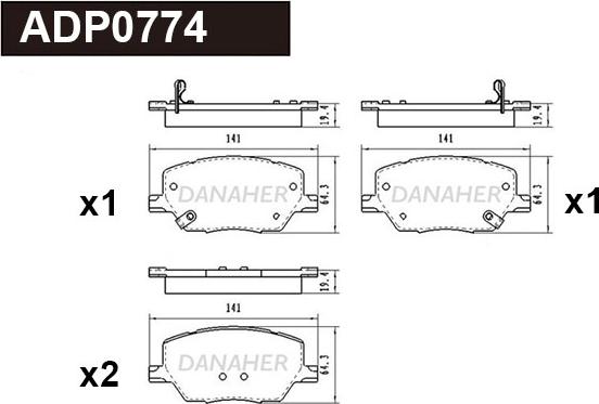 Danaher ADP0774 - Комплект спирачно феродо, дискови спирачки vvparts.bg